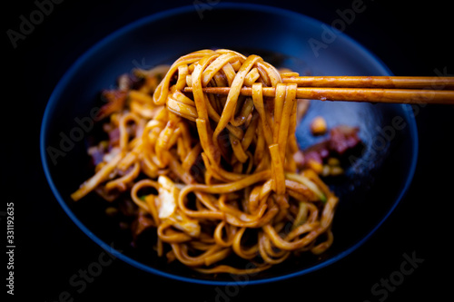Jajangmyeon, noodle dish topped with black sauce