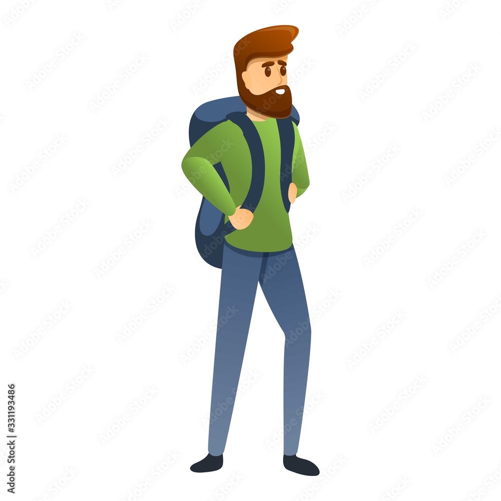 Man with backpack icon. Cartoon of man with backpack vector icon for web design isolated on white background