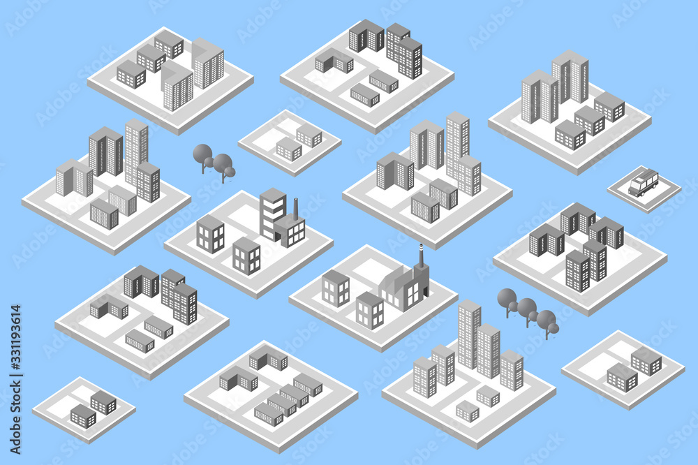 Obraz premium Isometric set city with skyscrapers with houses