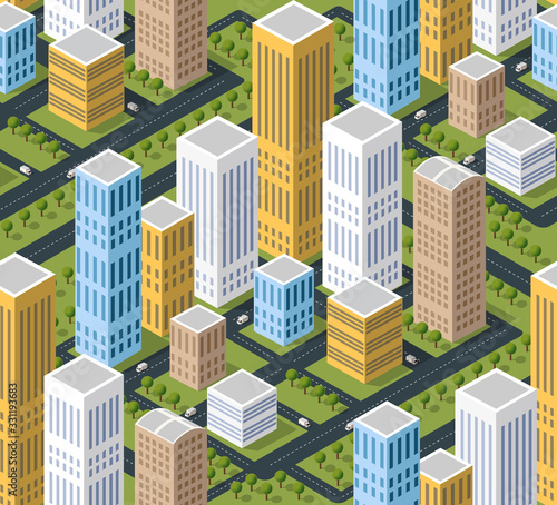 Urban isometric 3D illustration area with building