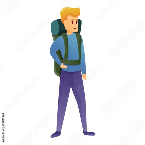 Climber backpack boy icon. Cartoon of climber backpack boy vector icon for web design isolated on white background © nsit0108