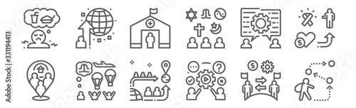 set of 12 refugee crisis icons. outline thin line icons such as nomad, process, humanitarian, assmilate, camp, global