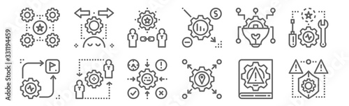 set of 12 risk management icons. outline thin line icons such as prevention, placeholder, transfer, technology, connect, decision