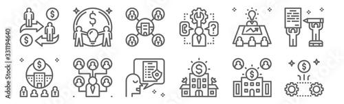 set of 12 business partnership icons. outline thin line icons such as operative, company, connection, director, association, partners