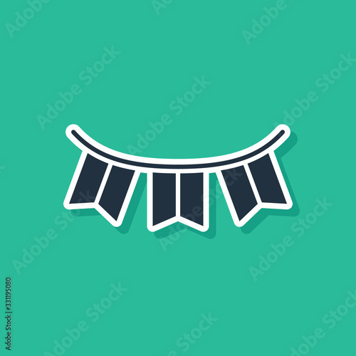 Blue Carnival garland with flags icon isolated on green background. Party pennants for birthday celebration, festival decoration. Vector Illustration