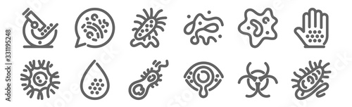 set of 12 virus icons. outline thin line icons such as excavata, conjuctivitis, infected, influenza, e coli, diagnose. 2019-nCoV Novel Coronavirus Bacteria.
