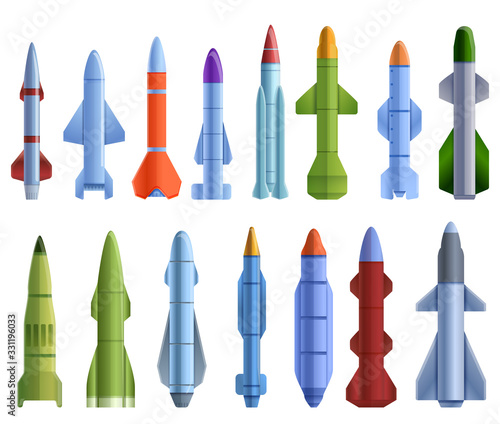 Missile attack icons set. Cartoon set of missile attack vector icons for web design