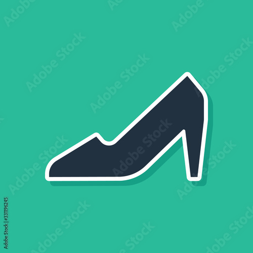 Blue Woman shoe with high heel icon isolated on green background. 8 March. International Happy Women Day. Vector Illustration