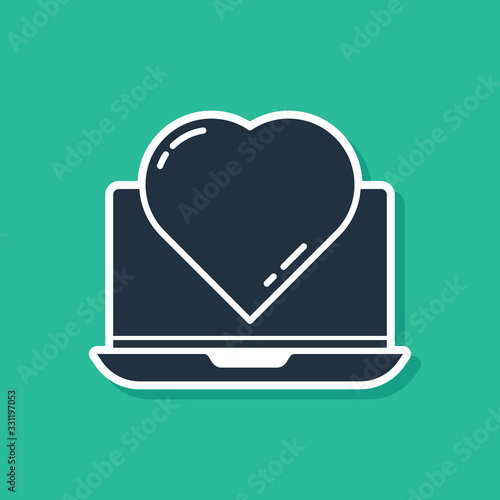 Blue Online dating app and chat icon isolated on green background. International Happy Women Day. Vector Illustration