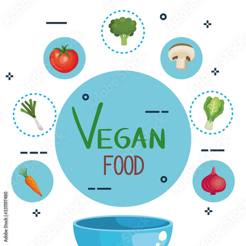 Plakat vegan food poster with set of vegetables vector illustration design