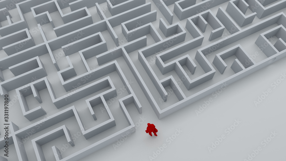 Businessman entrance the maze. Concepts of finding a solution, problem solving, challenge etc. 3D illustration. Businessman entrance the maze. Concepts of finding a solution, problem solving, challenge etc. 3D illustration.