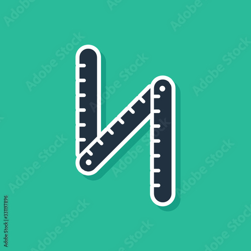 Blue Folding ruler icon isolated on green background. Vector Illustration