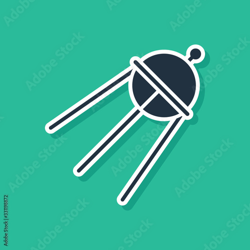 Blue Satellite icon isolated on green background. Vector Illustration