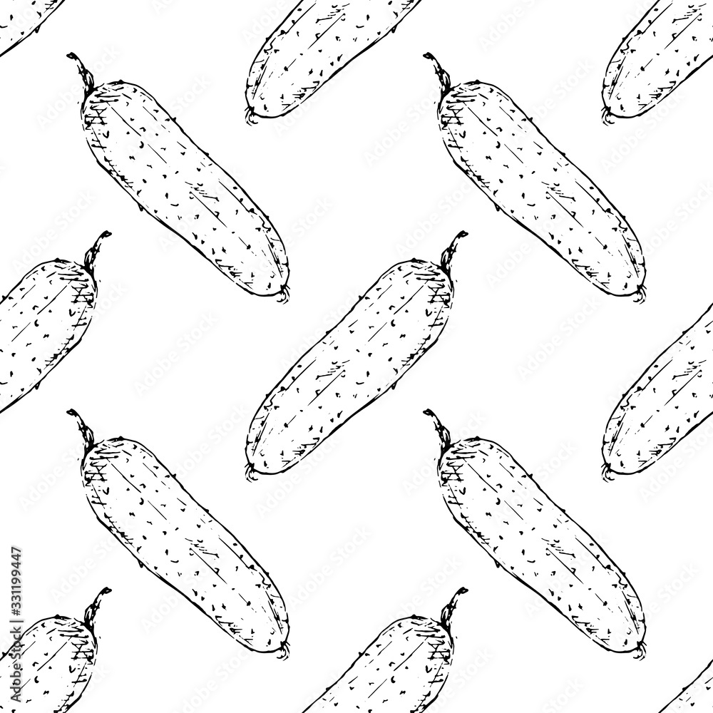 Obraz Seamless pattern Hand Drawn cucumber doodle. Sketch style icon. Decoration element. Isolated on white background. Flat design. Vector illustration.