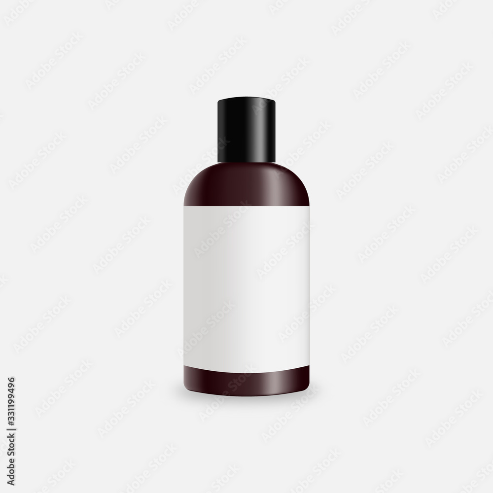 Realistic bottle cosmetic product mockup. Brown glass bottle with blank label mockup. Mockup vector isolated. Template design. Realistic vector illustration. Realistic bottle cosmetic product mockup. Brown glass bottle with blank label mockup. Mockup vector isolated. Template design. Realistic vector illustration.