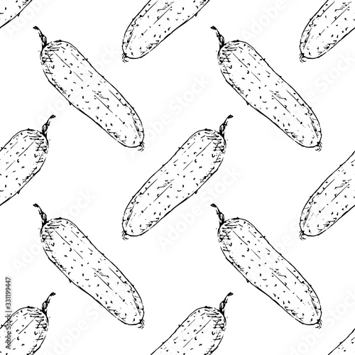 Obraz na płótnie Seamless pattern Hand Drawn cucumber doodle. Sketch style icon. Decoration element. Isolated on white background. Flat design. Vector illustration.
