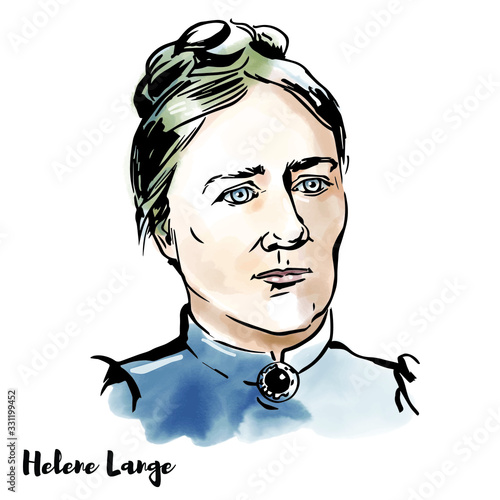 Helene Lange engraved watercolor vector portrait with ink contours. Pedagogue and feminist. She is a symbolic figure of the international and German civil rights feminist movement.