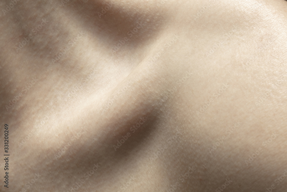 Collarbones. Detailed texture of human skin. Close up shot of young caucasian female body. Skincare, bodycare, healthcare, hygiene and medicine concept. Looks beauty and well-kept. Dermatology. Collarbones. Detailed texture of human skin. Close up shot of young caucasian female body. Skincare, bodycare, healthcare, hygiene and medicine concept. Looks beauty and well-kept. Dermatology.