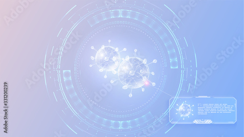 Virus protection, website page template. China Wuhan coronavirus epidemic. Bacteria, virus, microbes. Coronavirus 2019-nCov novel coronavirus concept. Vector web banner. Futuristic frames dashboard.