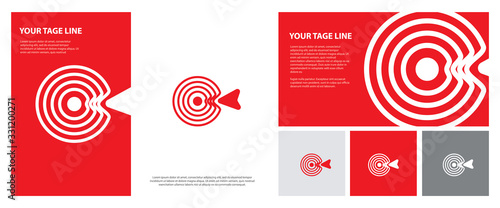Target logo. Red aim, arrow, compass, speech bubble, Idea concept, perfect hit, winner, target goal icon. Success abstract logo