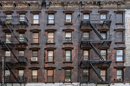 ancient brick buildings with fire stairs