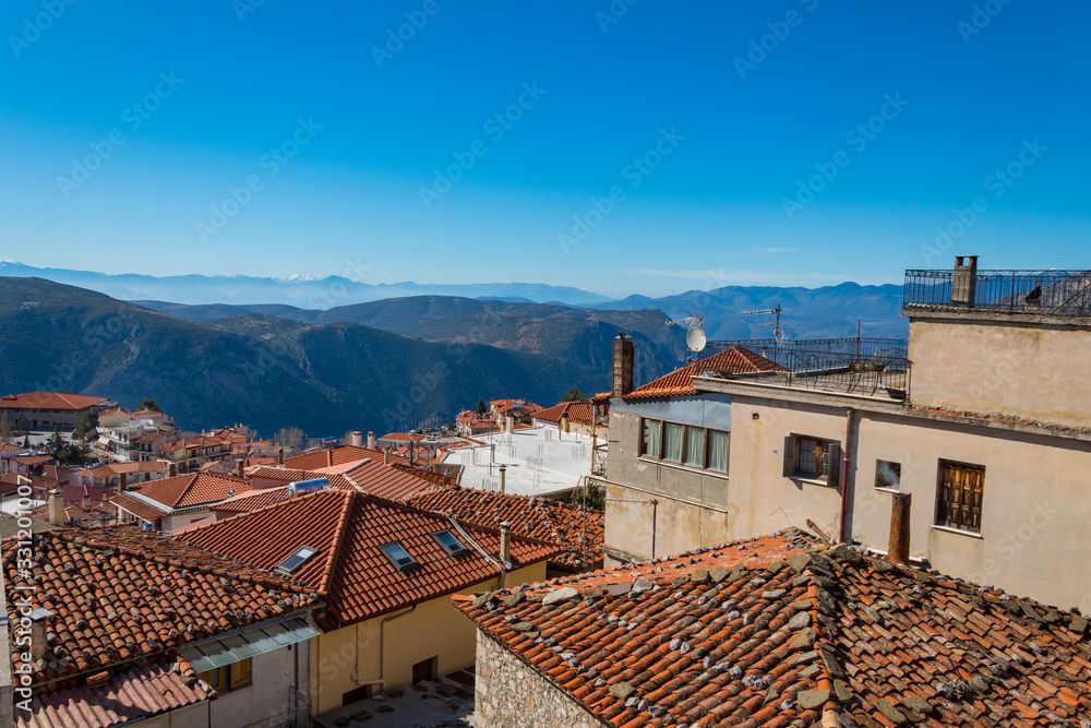 Arachova village, a popular winter destination in Parnassos mountain in Greece.