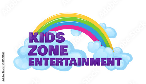Kids zone entertainment childish banner label sticker badge logo. Cartoon colorful logo for children's playroom decoration, fun play, kids zone vector illustration