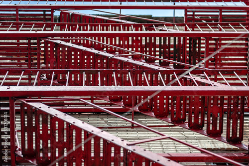 brick buildings with fire stairs  in New York City, bottom-up view