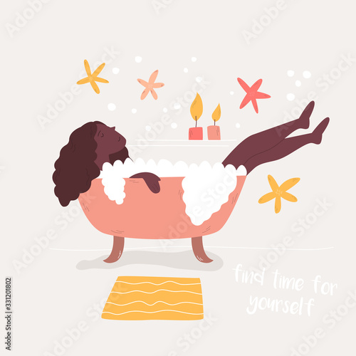 Young pretty girl taking bath and enjoying time