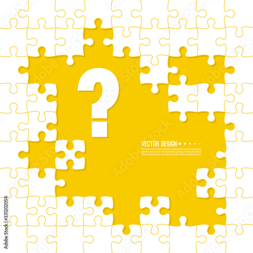 Vector abstract background with unfinished jigsaw puzzle pieces. Question mark symbol. Problem solving concept.