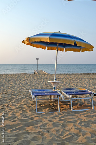 Deserted  emptied beach. Lido di Jesolo Italy