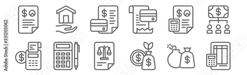 set of 12 accounting icons. outline thin line icons such as ledger, profit, accounting, accounting, mortgage loan