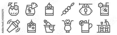 set of 12 cocktails icons. outline thin line icons such as bar, cocktail, cocktail, bar, fire cocktail,