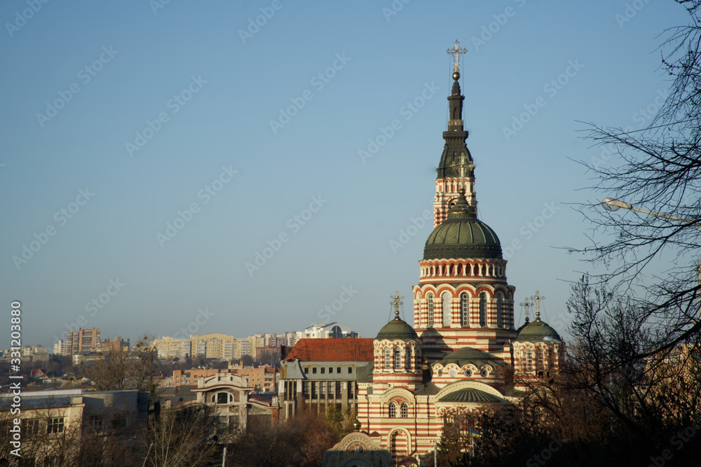 Modern ortodox basilica in Ukraine. Church on square