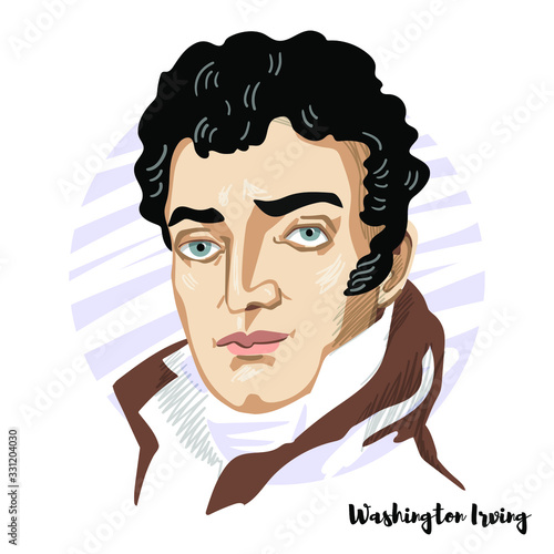 Washington Irving engraved vector portrait with ink contours. American short story writer, essayist, biographer, historian, and diplomat of the early 19th century. photo