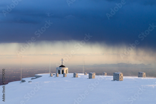 First world war memorial during storm, Italy landmark