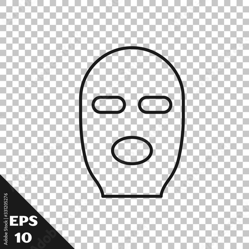 Black line Thief mask icon isolated on transparent background. Bandit mask, criminal man. Vector Illustration