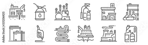 set of 12 petroleum icons. outline thin line icons such as oil, oil platform, petrol, gas station, oil, oiler