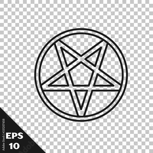 Black line Pentagram in a circle icon isolated on transparent background. Magic occult star symbol. Vector Illustration