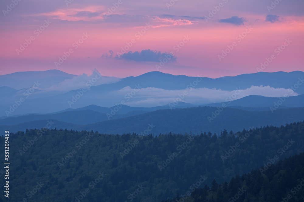 Landscape at twilight of the Great Smoky Mountains from Clingman's Dome, North Carolina, USA