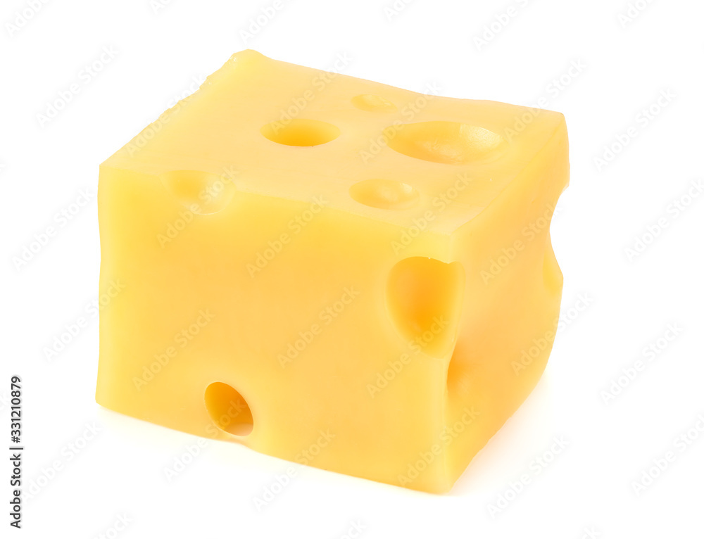 piece of cheese isolated on white background. macro piece of cheese isolated on white background. macro