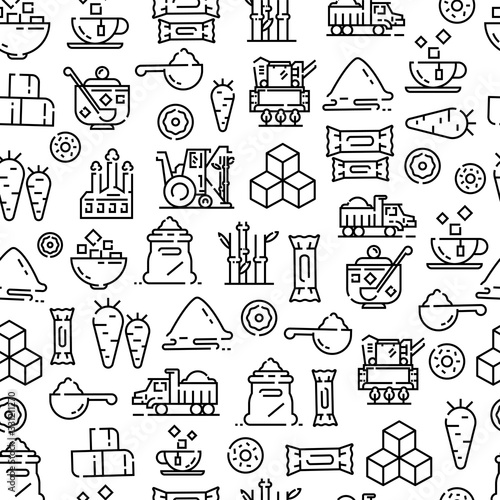 Sugar.Production, cultivation and processing. Vector seamless pattern