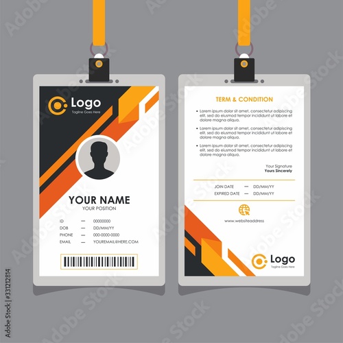 Simple Clean Abstract Geometric Orange and Black Id Card Design, Professional Identity Card Template Vector for Employee and Others