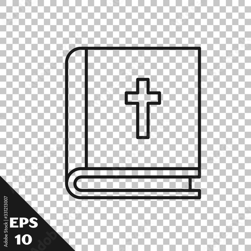 Black line Holy bible book icon isolated on transparent background. Vector Illustration