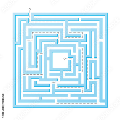 Vector educational square maze game. Labirint with right way.