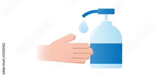 Wash hand with disinfectant bottle icon.