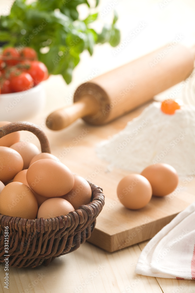 Eggs on pastry board Eggs on pastry board