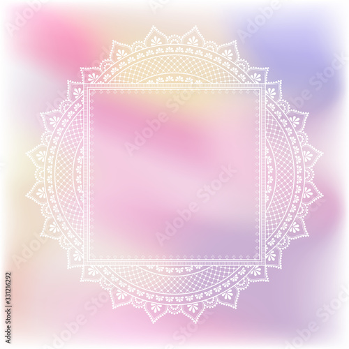 Blurred pastel background with decorative pattern in ethnic oriental style on for greeting card, invitation or announcement