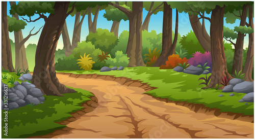 illustration of a tree and graphic of jungle