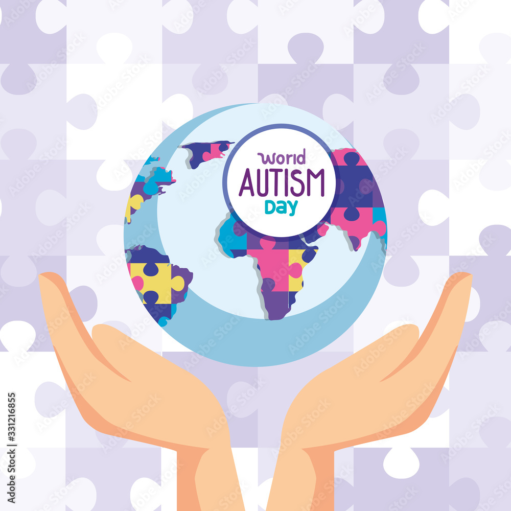 world autism day and world planet with hands vector illustration design world autism day and world planet with hands vector illustration design